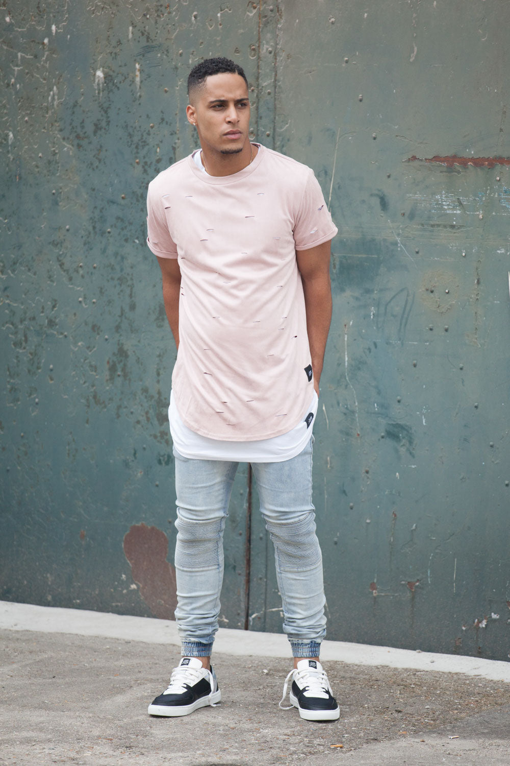 Sixth June - T-shirt destroy suedé rose pâle 2139V