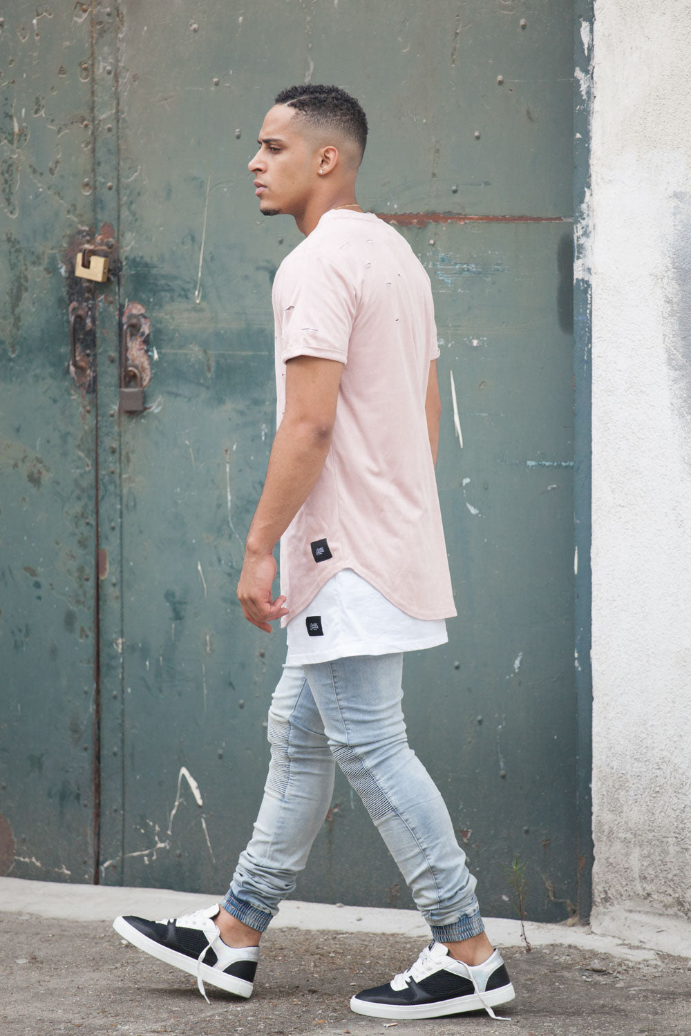 Sixth June - T-shirt destroy suedé rose pâle 2139V