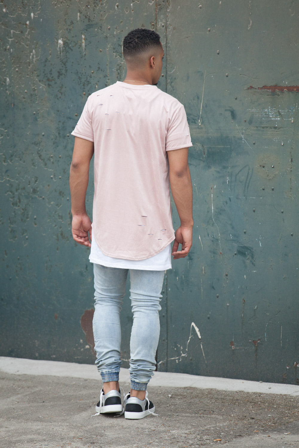 Sixth June - T-shirt destroy suedé rose pâle 2139V