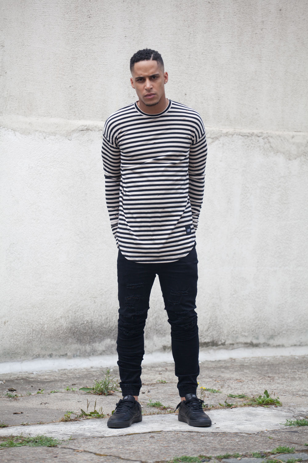 Sixth June - T-shirt marinère manches longues noir beige M2203CTL