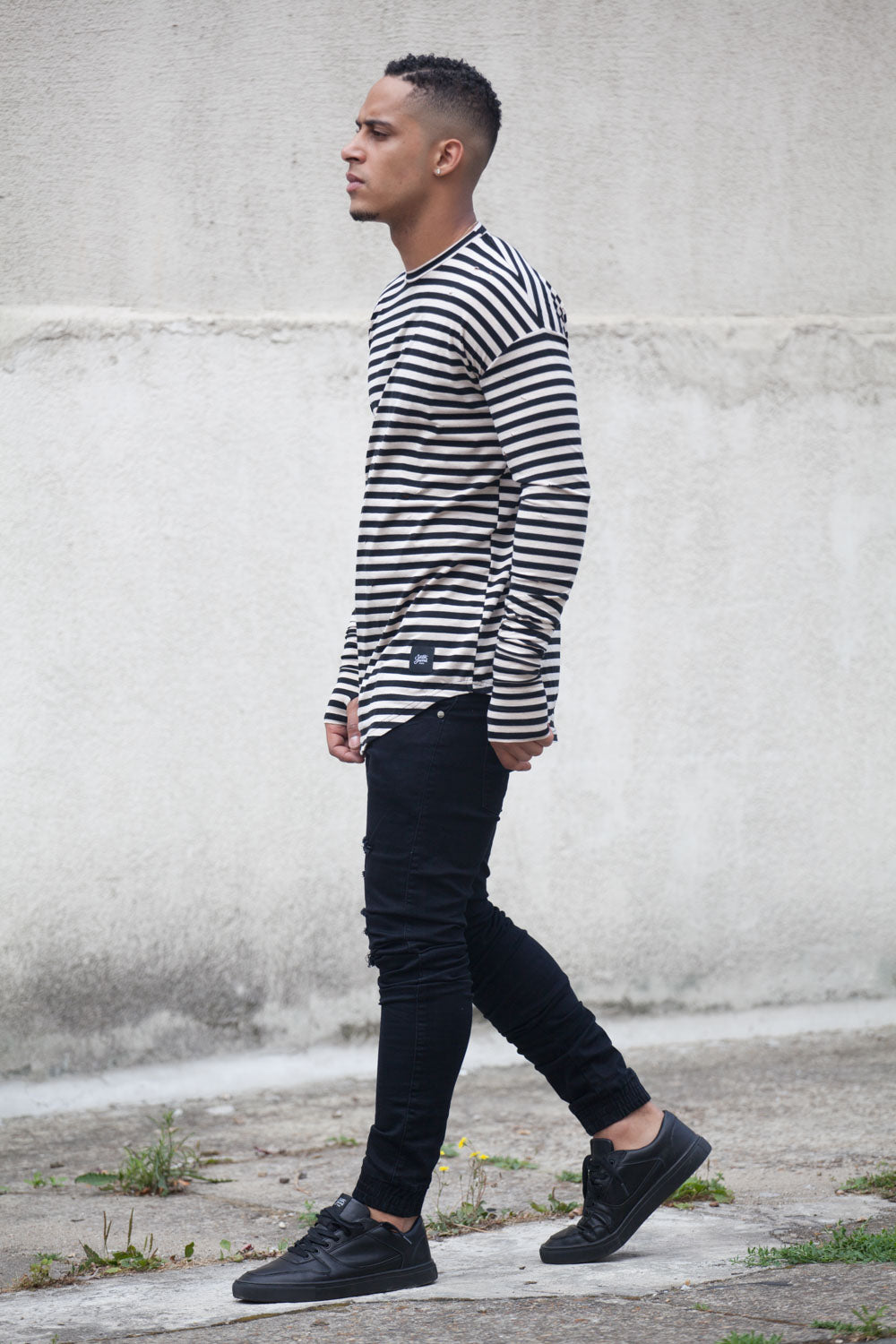 Sixth June - T-shirt marinère manches longues noir beige M2203CTL