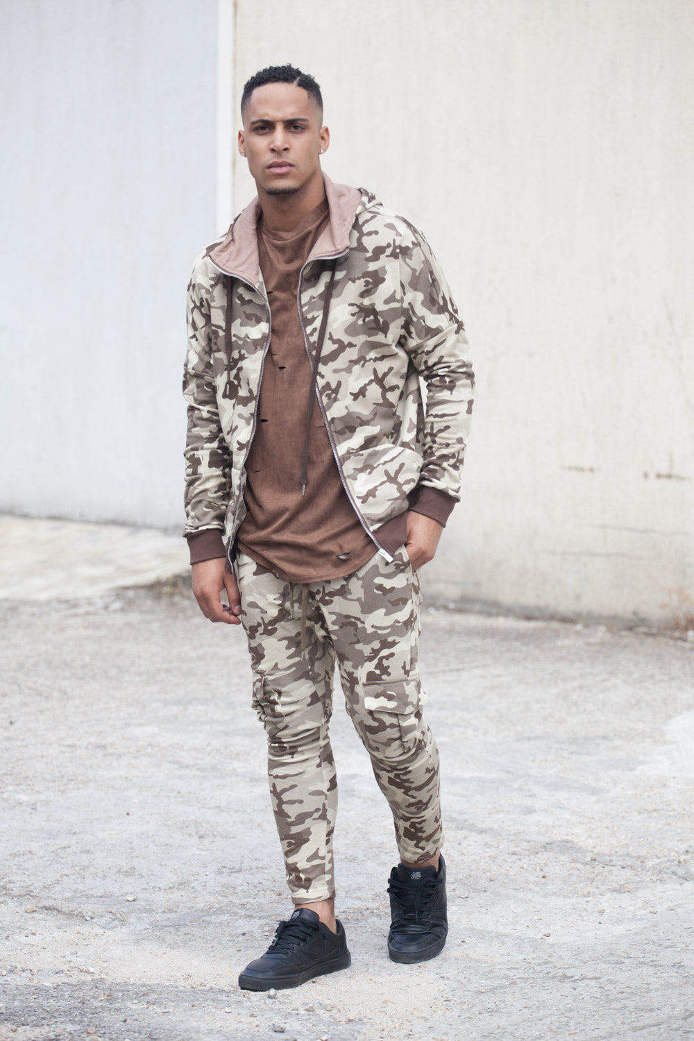 Sixth June - Sweat capuche zippé camouflage beige M2205VJA