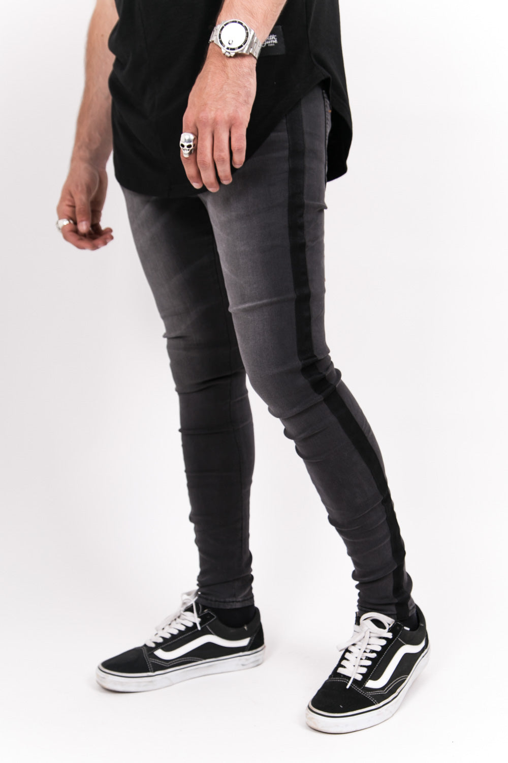 Sixth June - Jean bande noir gris foncé