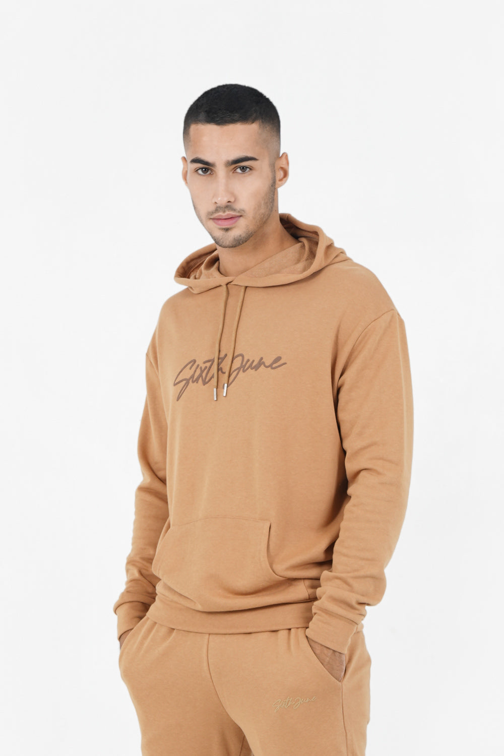 Sixth June - Sweat capuche logo signature Marron clair