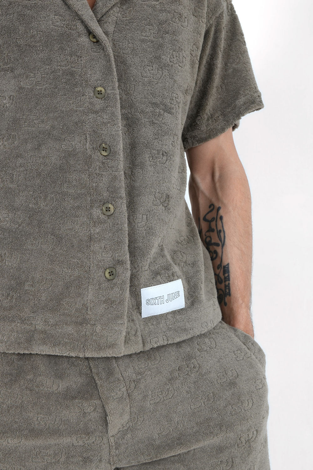 Monogramm-Handtuchhemd Khakigrün