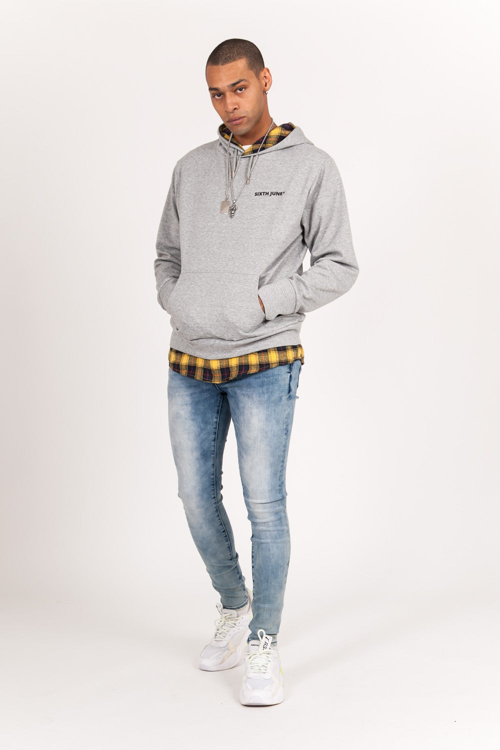 Sixth June - Sweat capuche carreaux logo noir