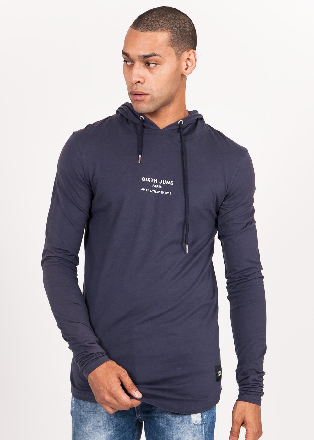 Long Sleeves Gps Hood T-Shirt Blue