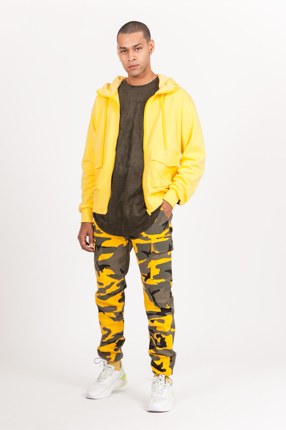 Sixth June - Sweat capuche zippée cargo jaune