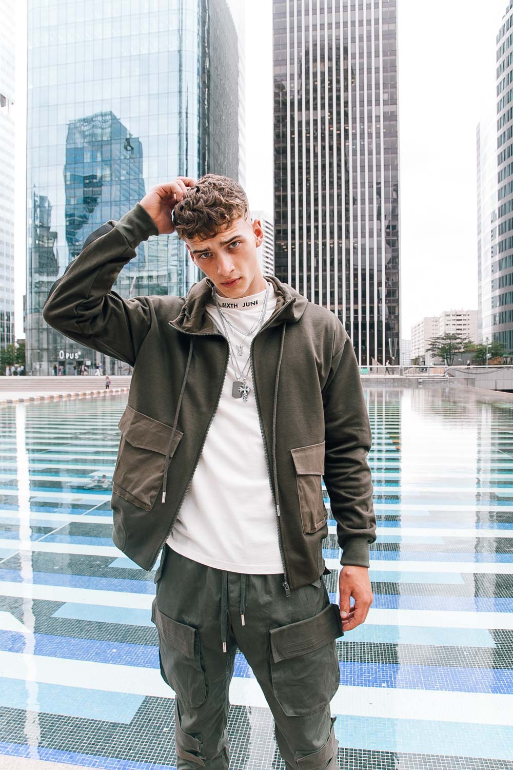 Sixth June - Sweat capuche zippée cargo kaki