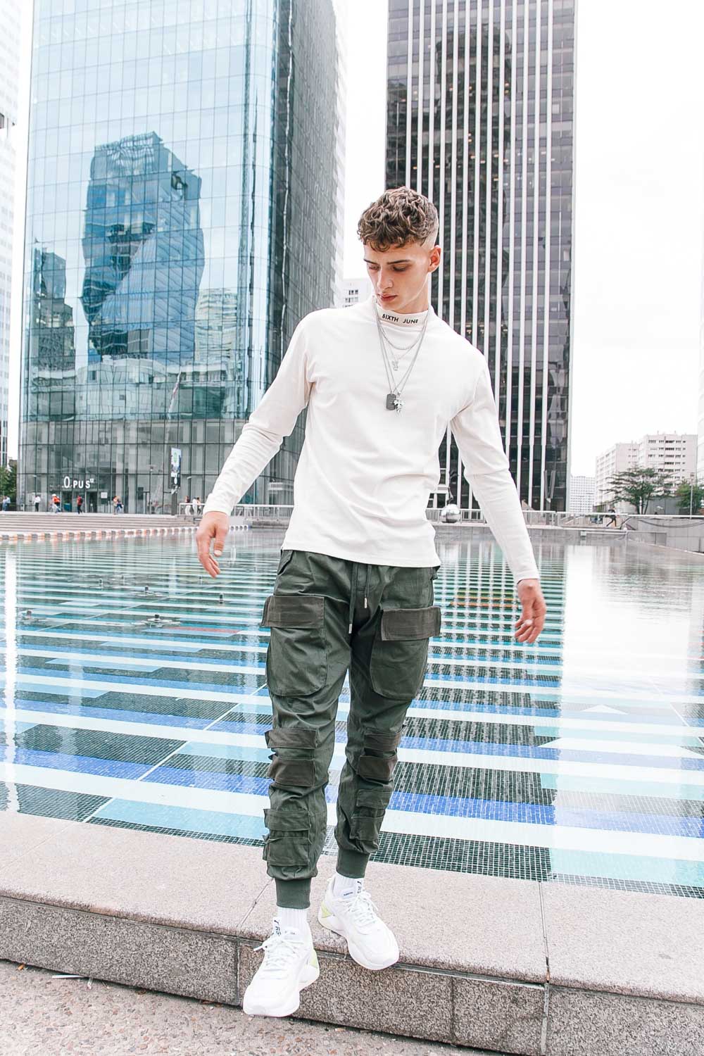 Pantalon cargo tactique large Vert kaki