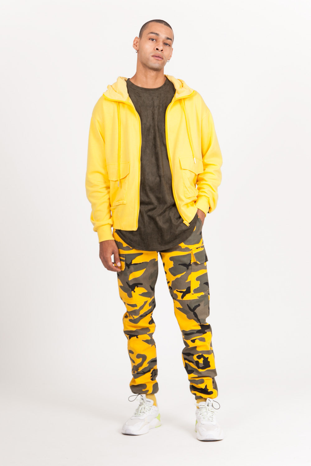 Sixth June - Pantalon cargo élastique camouflage jaune