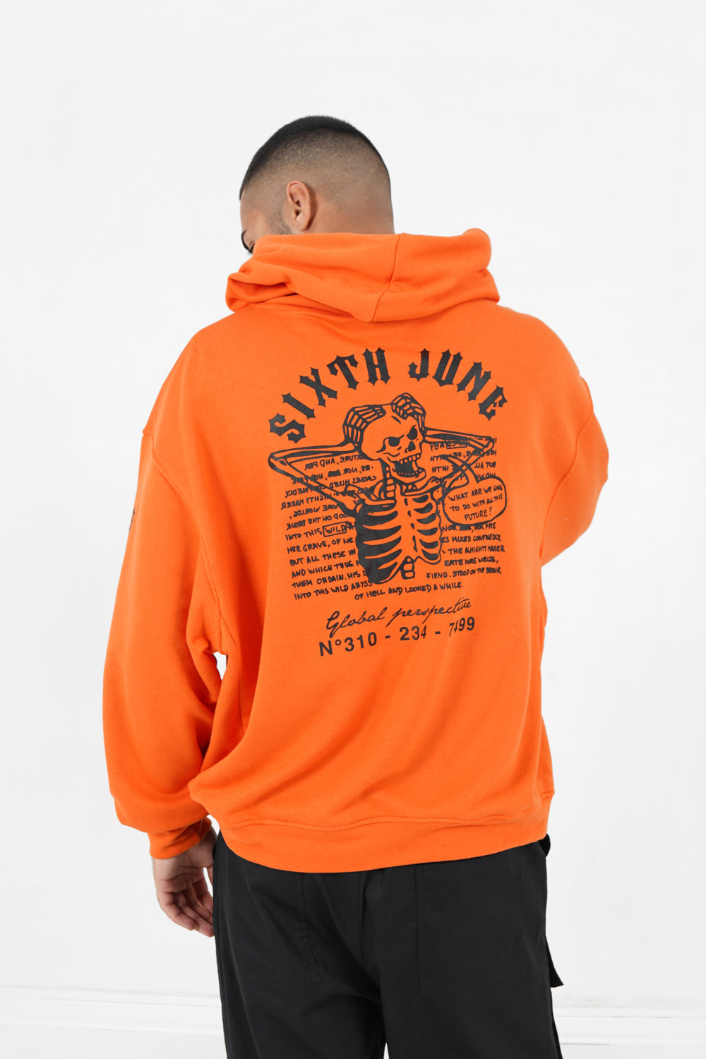 Sixth June - Sweat capuche squelette gothique Orange