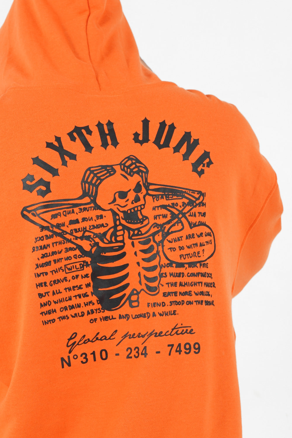 Sixth June - Sweat capuche squelette gothique Orange