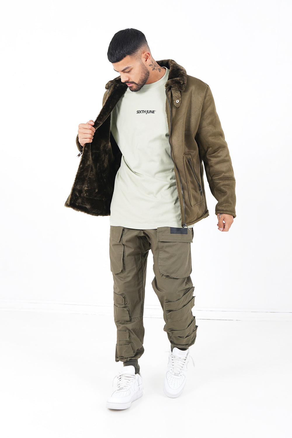 Sixth June - Veste suédine revers fourrure Vert kaki