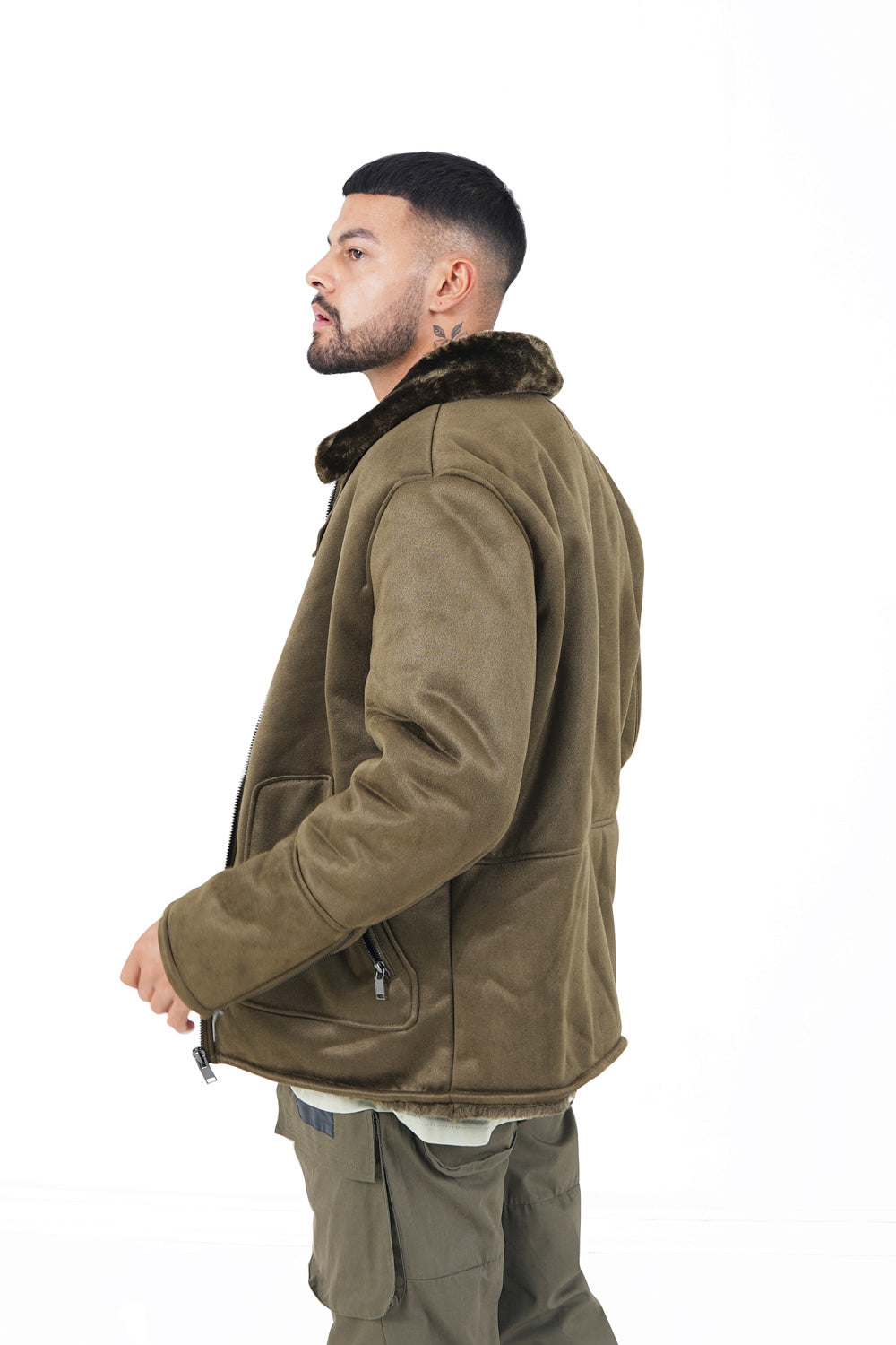 Sixth June - Veste suédine revers fourrure Vert kaki