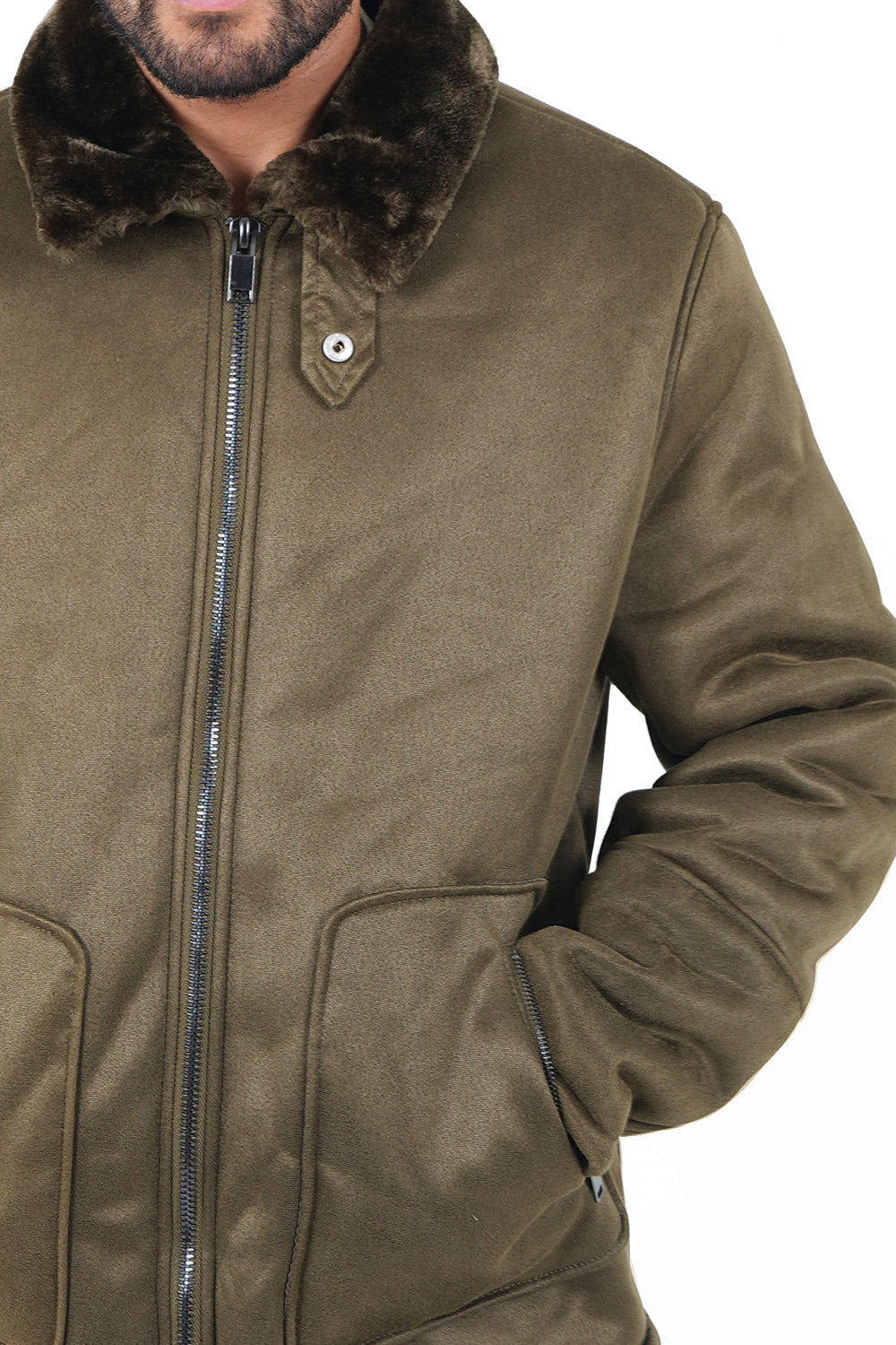 Sixth June - Veste suédine revers fourrure Vert kaki