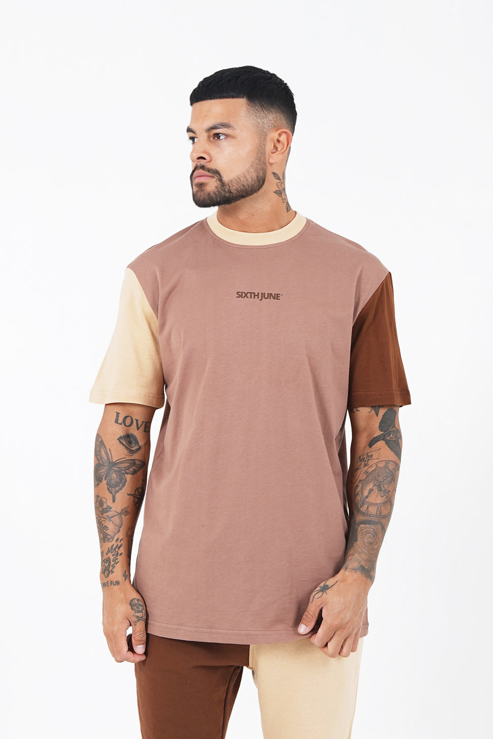 Sixth June - T-shirt tricolore logo Marron