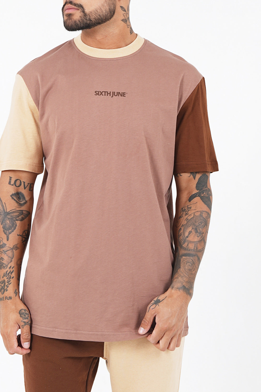 Sixth June - T-shirt tricolore logo Marron