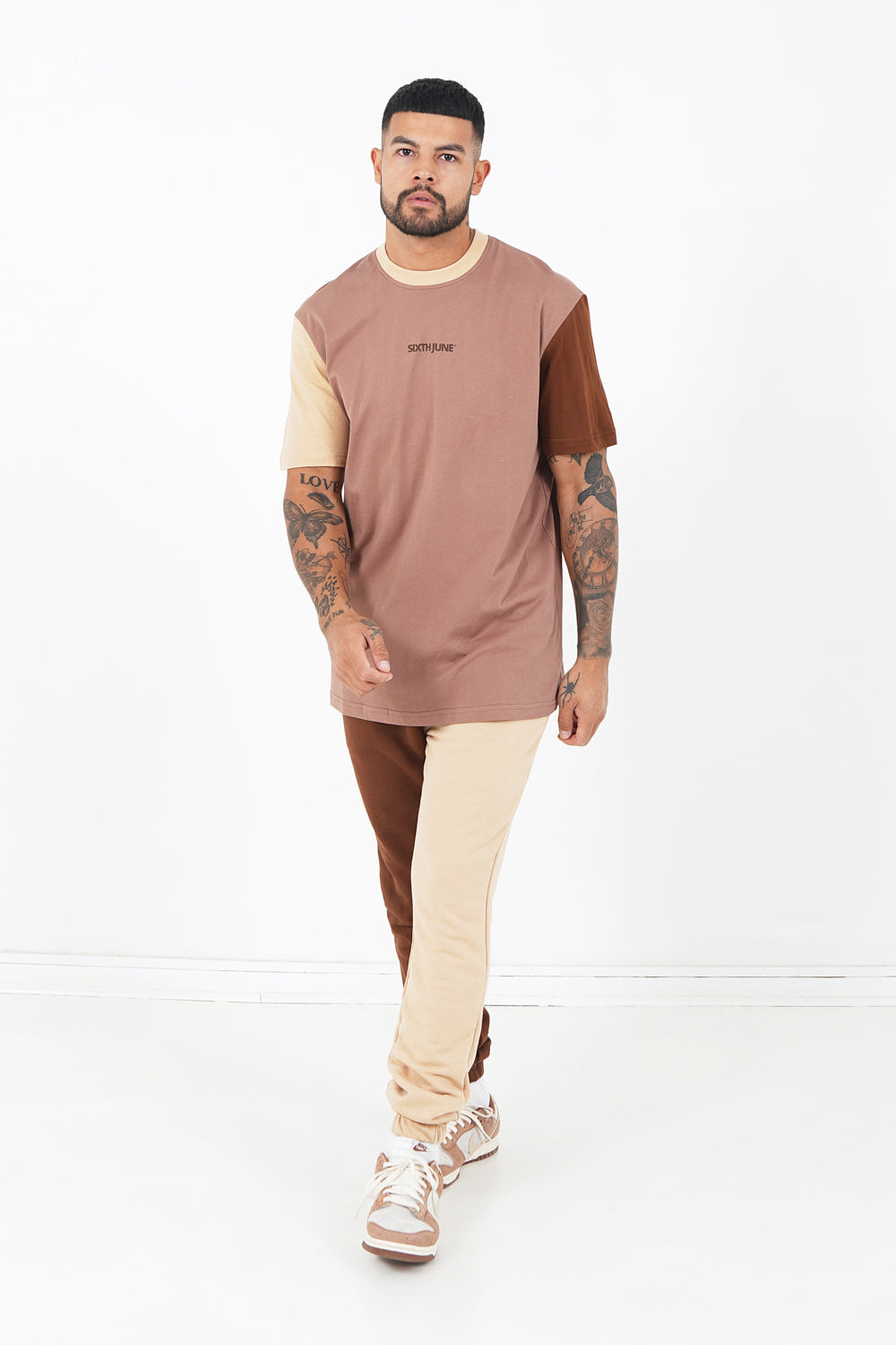 Sixth June - T-shirt tricolore logo Marron