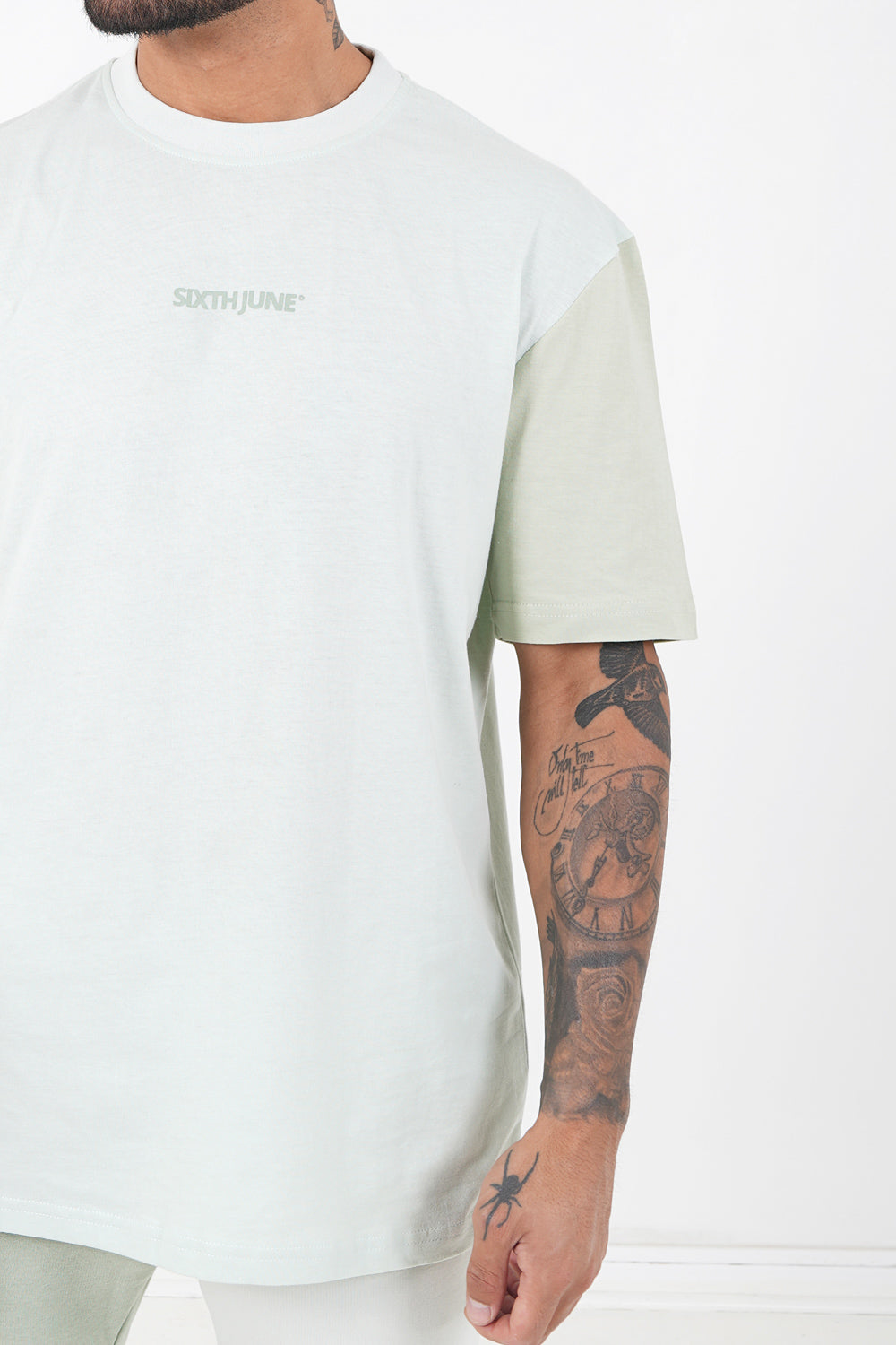 Sixth June - T-shirt tricolore logo Vert clair