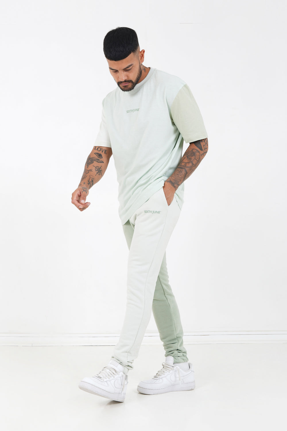 Sixth June - T-shirt tricolore logo Vert clair