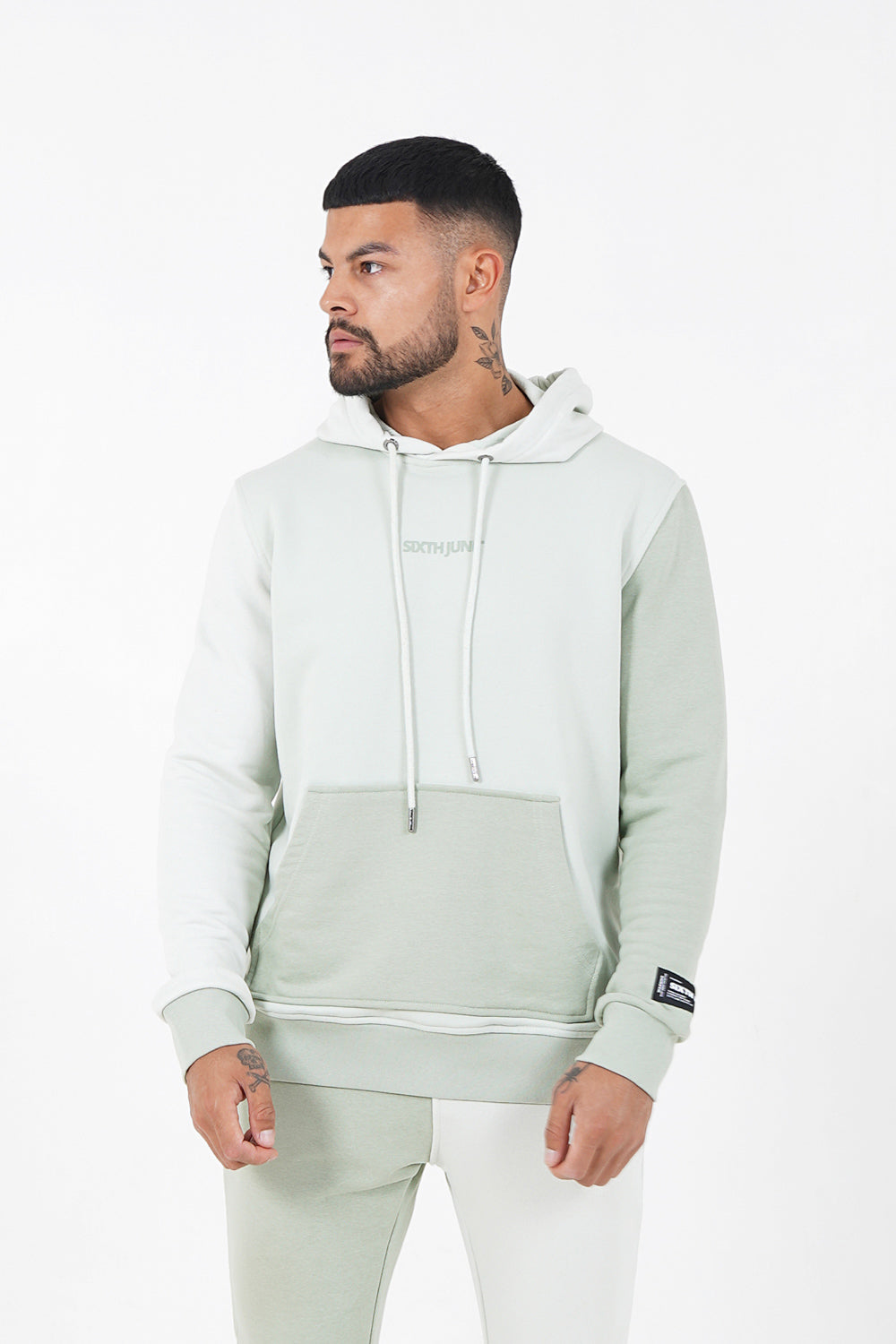 Sixth June - Sweat capuche tricolore logo Vert clair