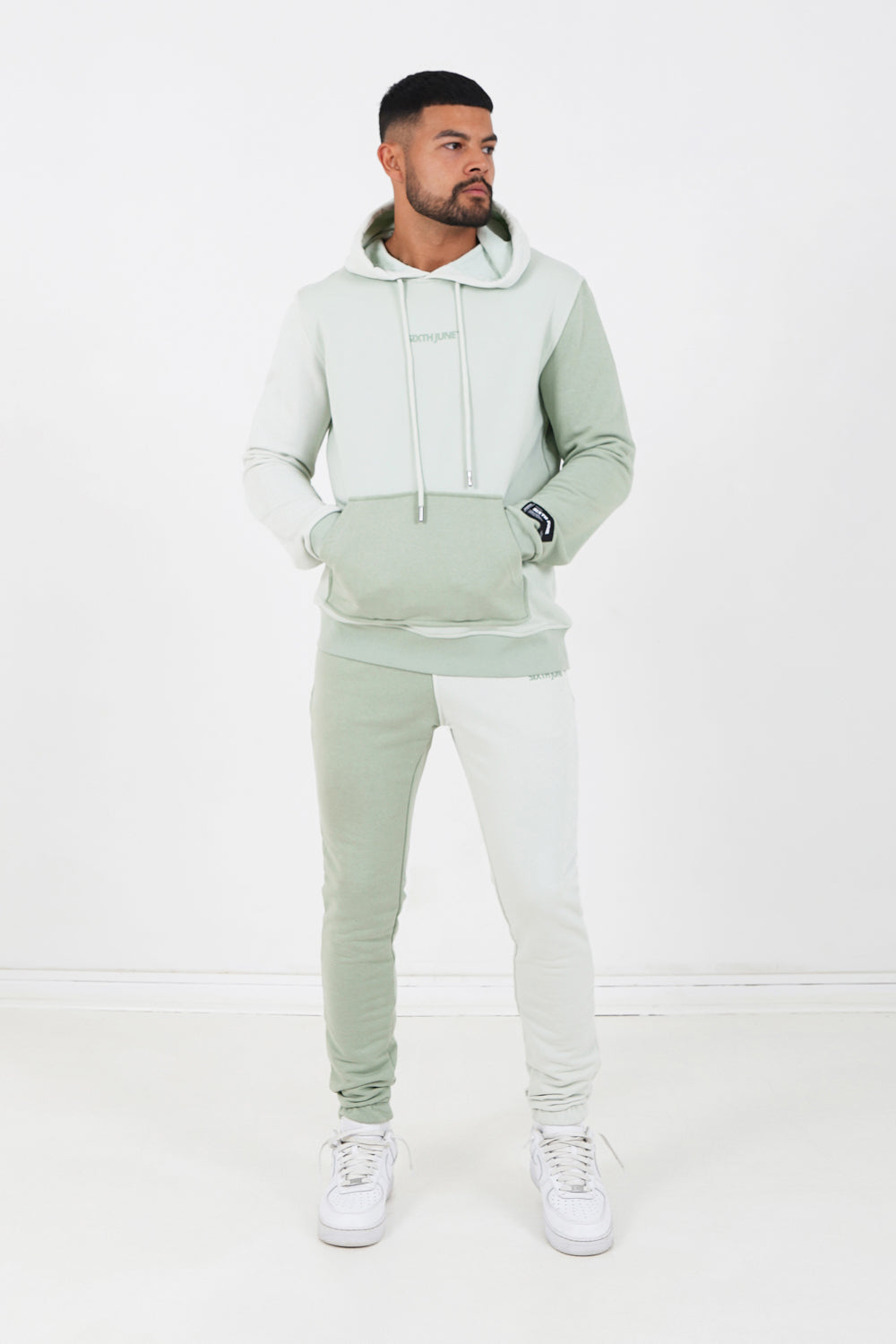 Sixth June - Sweat capuche tricolore logo Vert clair
