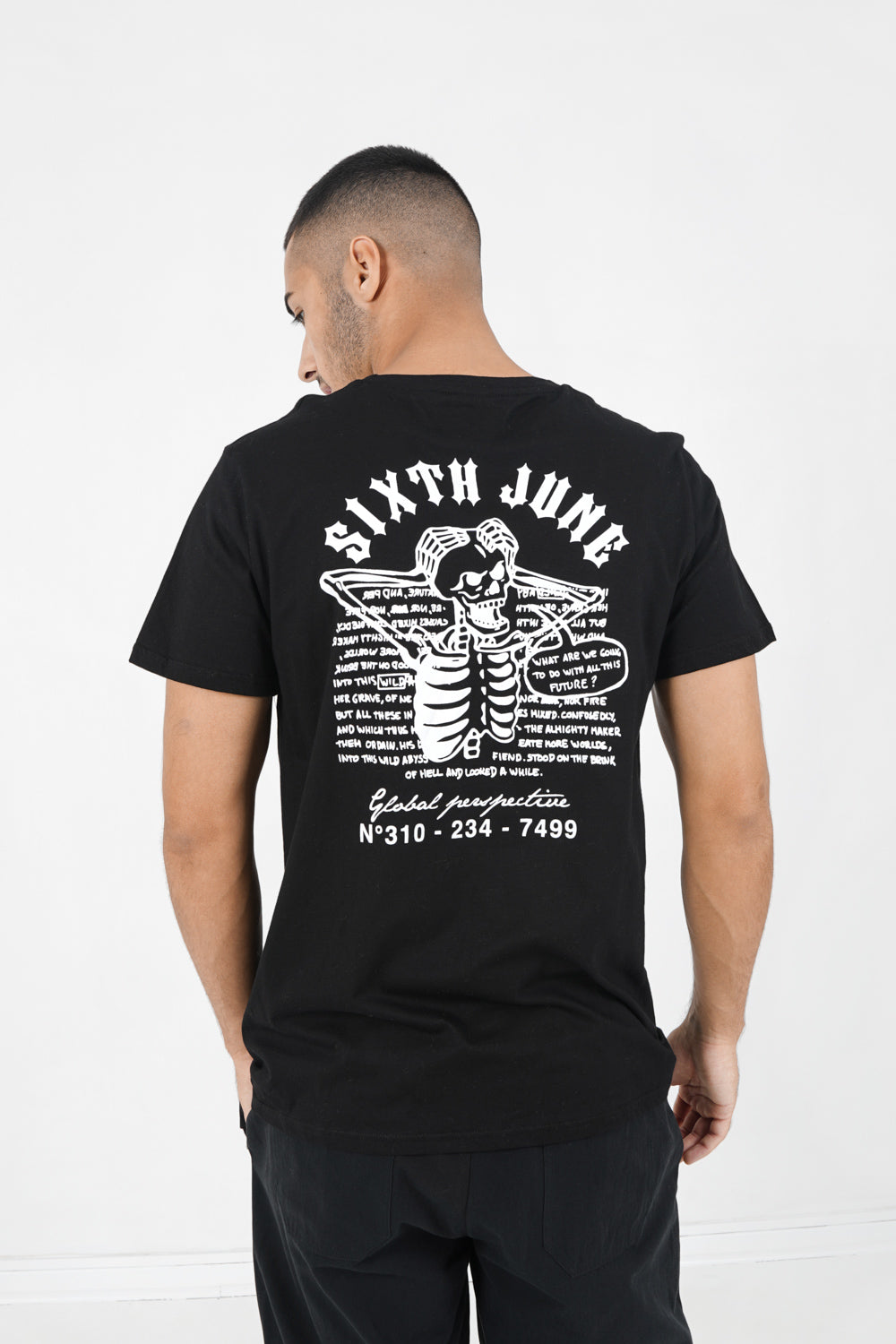 Sixth June - T-shirt squelette gothique Noir