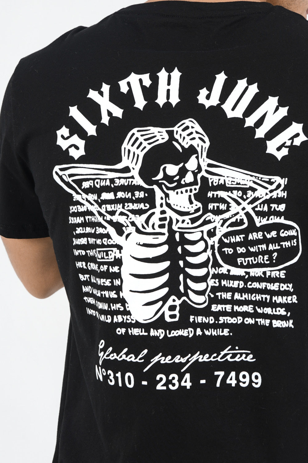 Sixth June - T-shirt squelette gothique Noir
