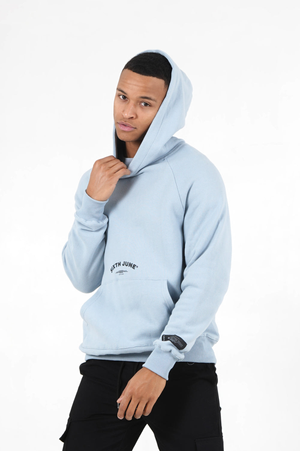 Sixth June - Sweat capuche logo incurvé Bleu clair