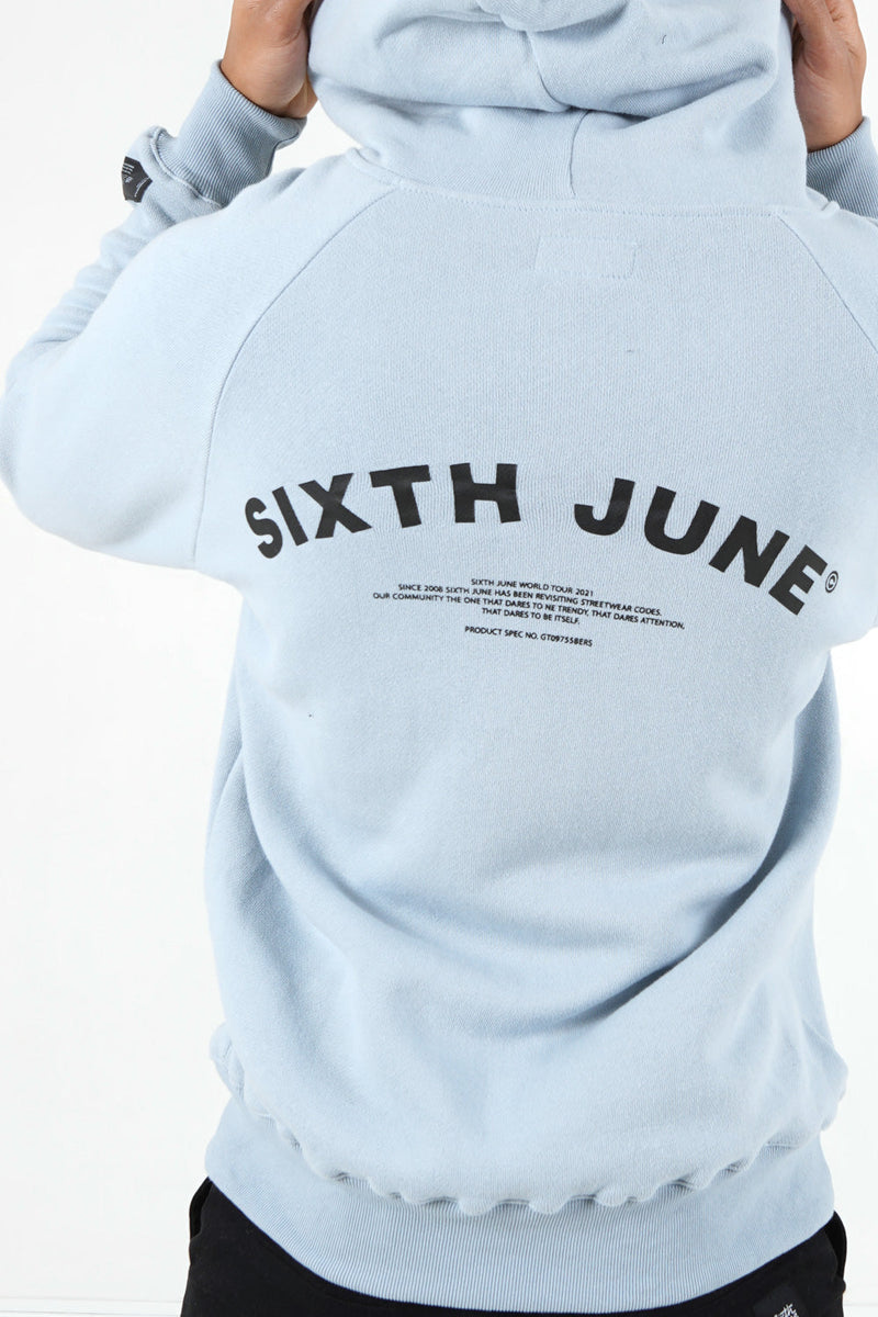 Sixth June - Sweat capuche logo incurvé Bleu clair