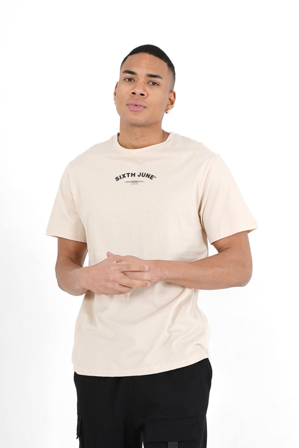 Sixth June - T-shirt logo incurvé avant arrière Beige