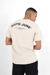 Sixth June - T-shirt logo incurvé avant arrière Beige