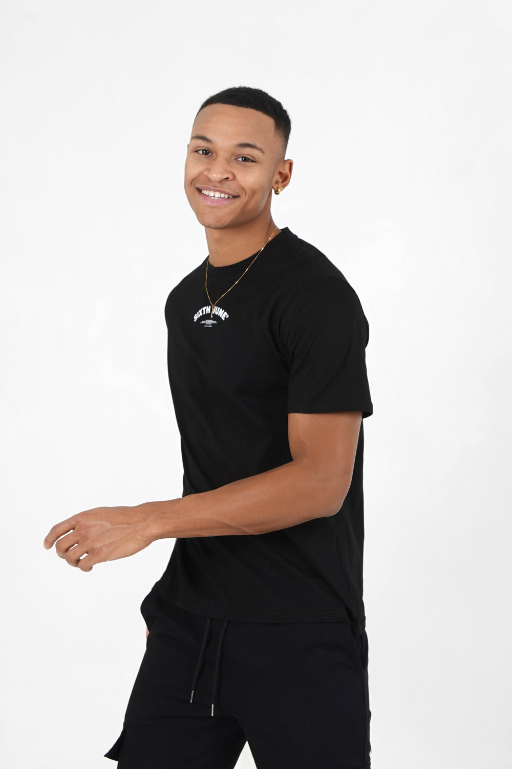 Sixth June - T-shirt logo incurvé avant arrière Noir