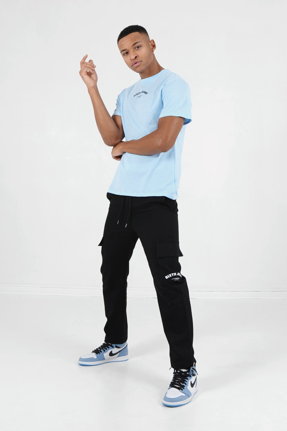 Sixth June - Pantalon cargo logo incurvé Noir