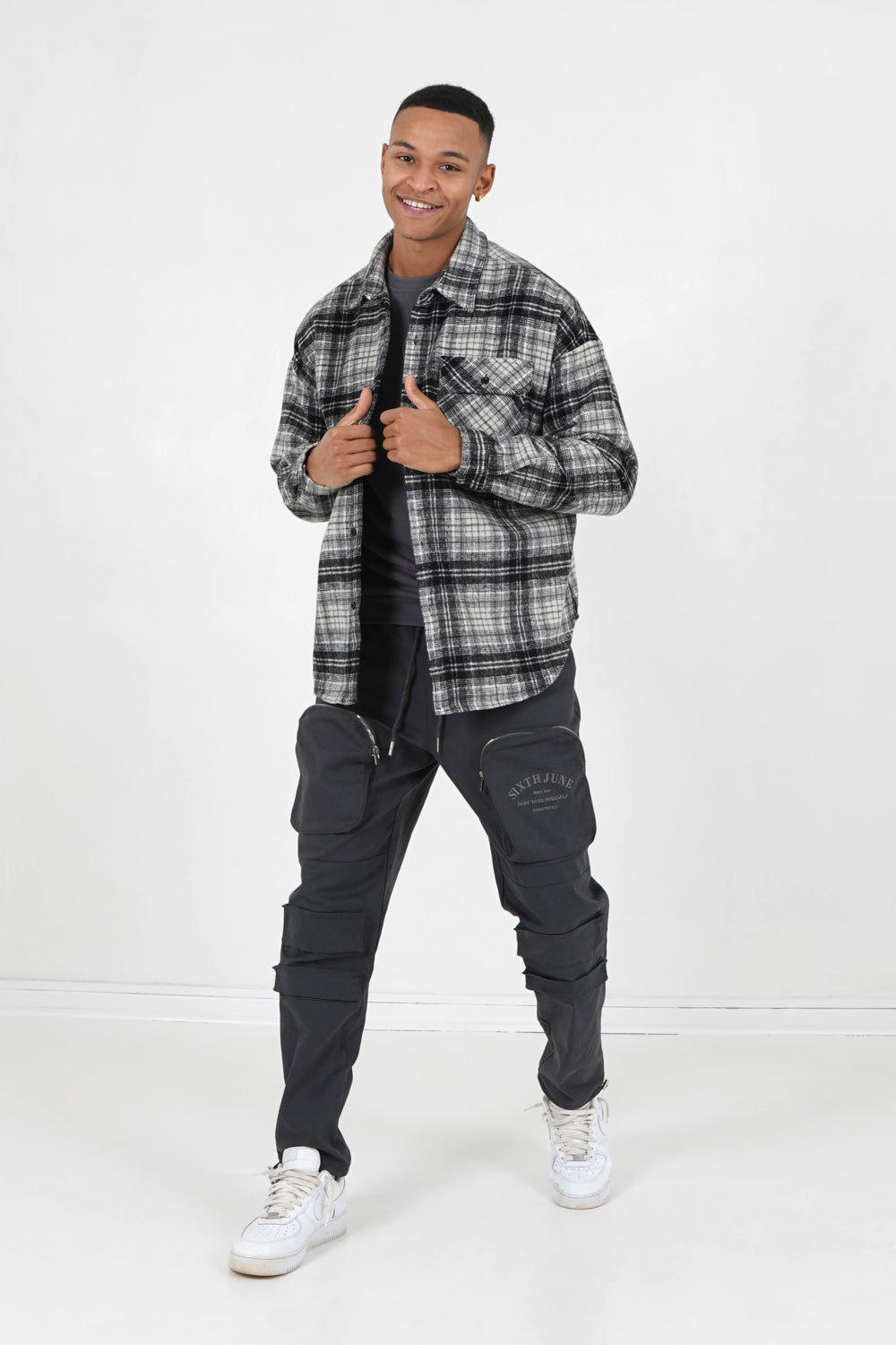 Sixth June - Chemise polaire tartan Gris foncé