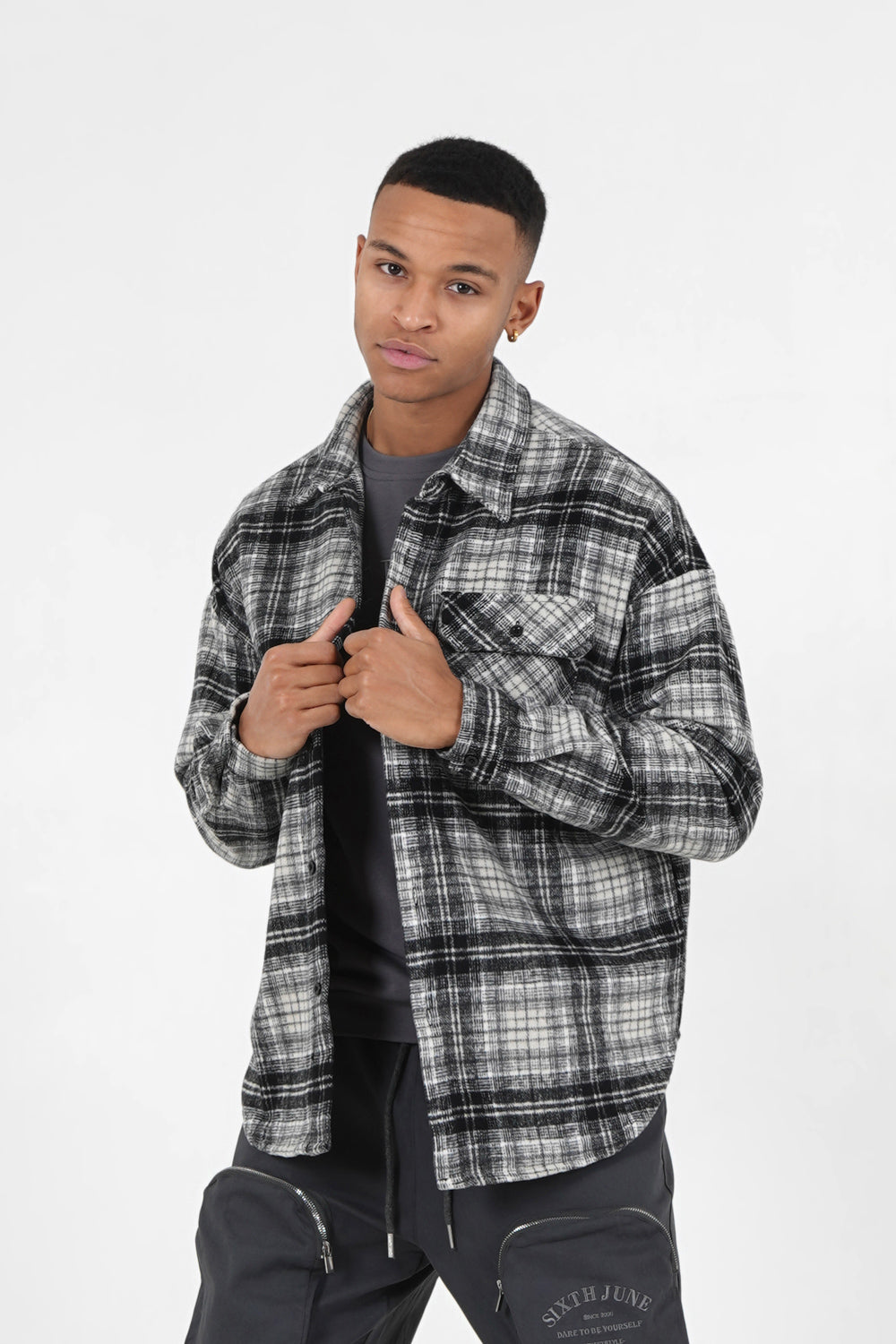 Sixth June - Chemise polaire tartan Gris foncé