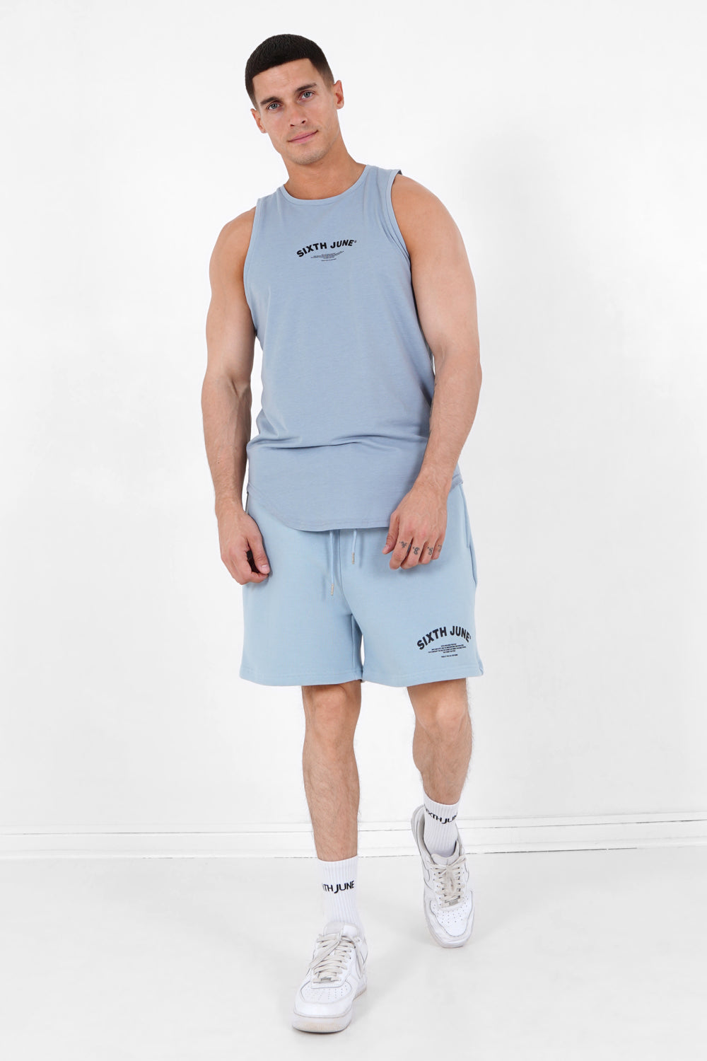 Sixth June - Short logo incurvé Bleu clair