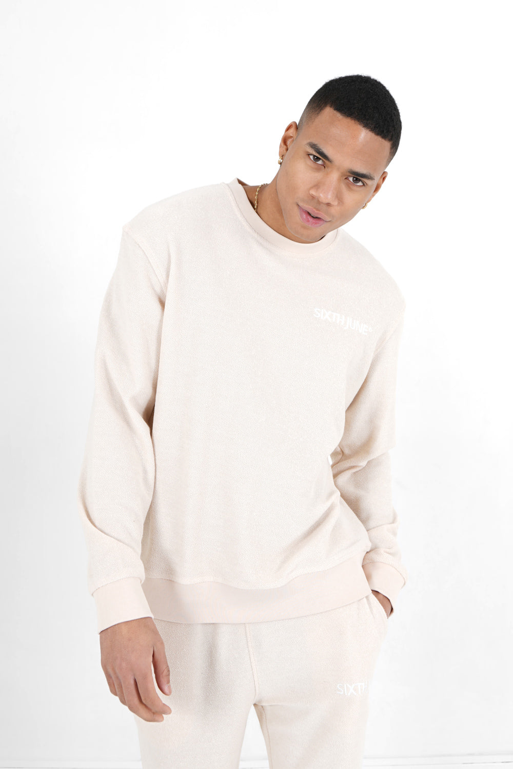 Sixth June - Sweatshirt tissu bouclette Blanc cassé