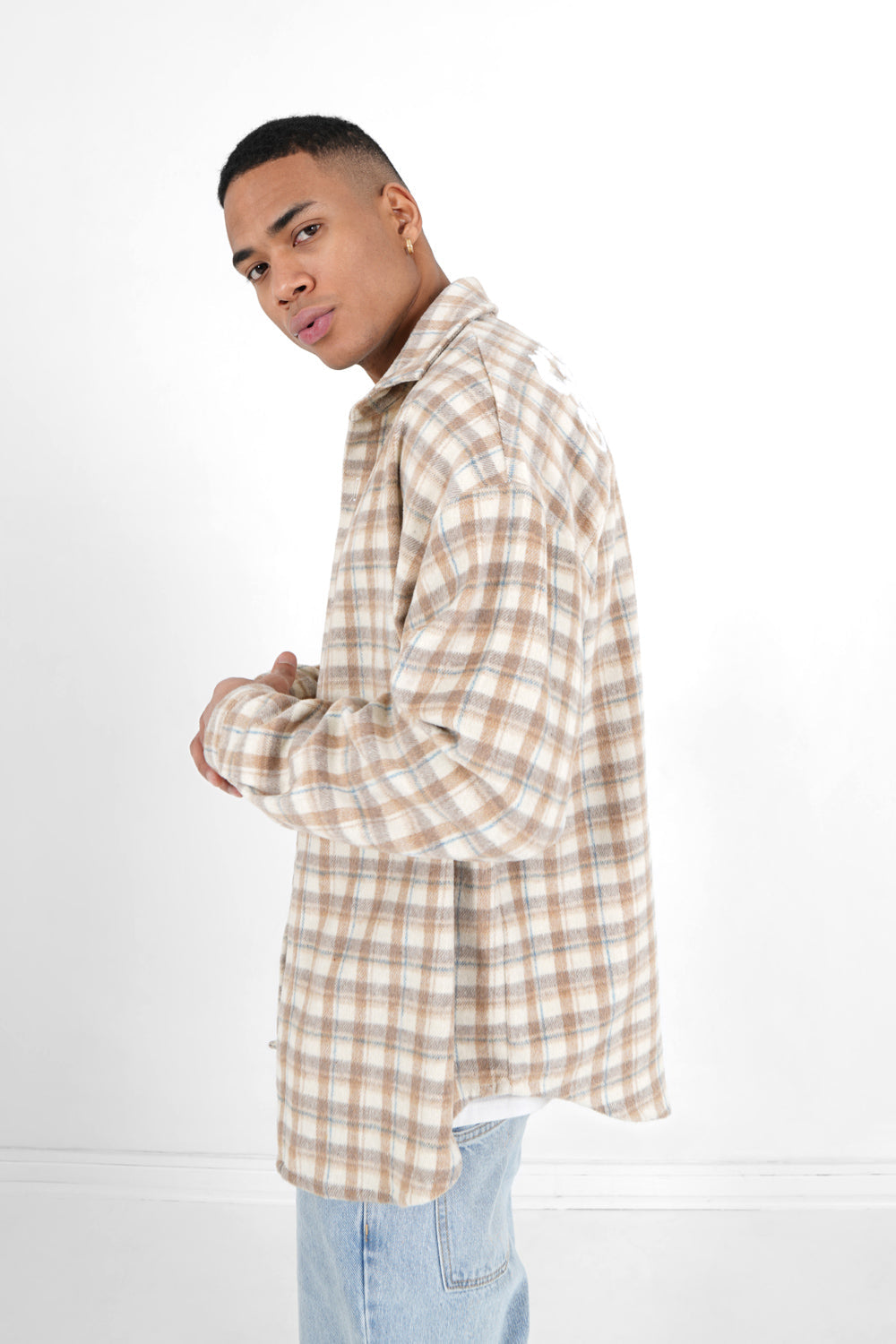 Sixth June - Chemise tartan patch bouclette Beige