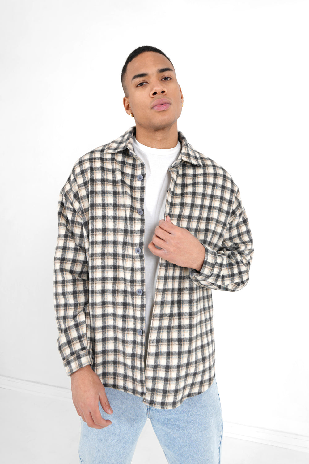 Sixth June - Chemise tartan patch bouclette Gris