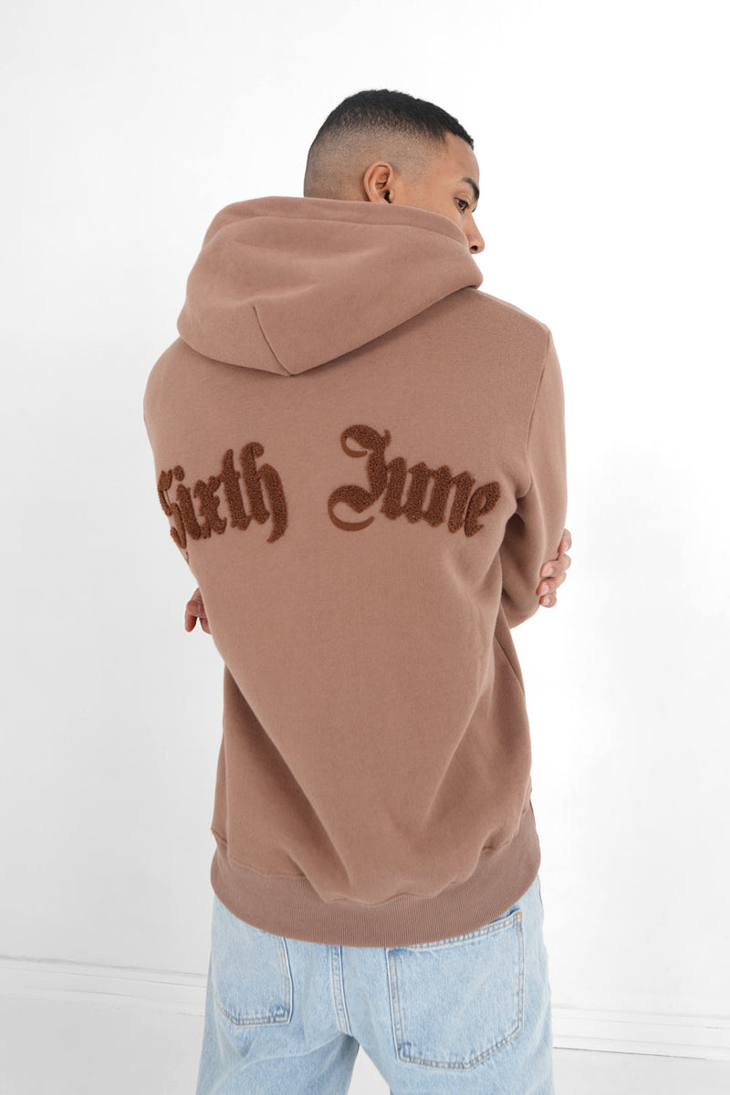 Sixth June - Sweatshirt capuche logo bouclette Marron