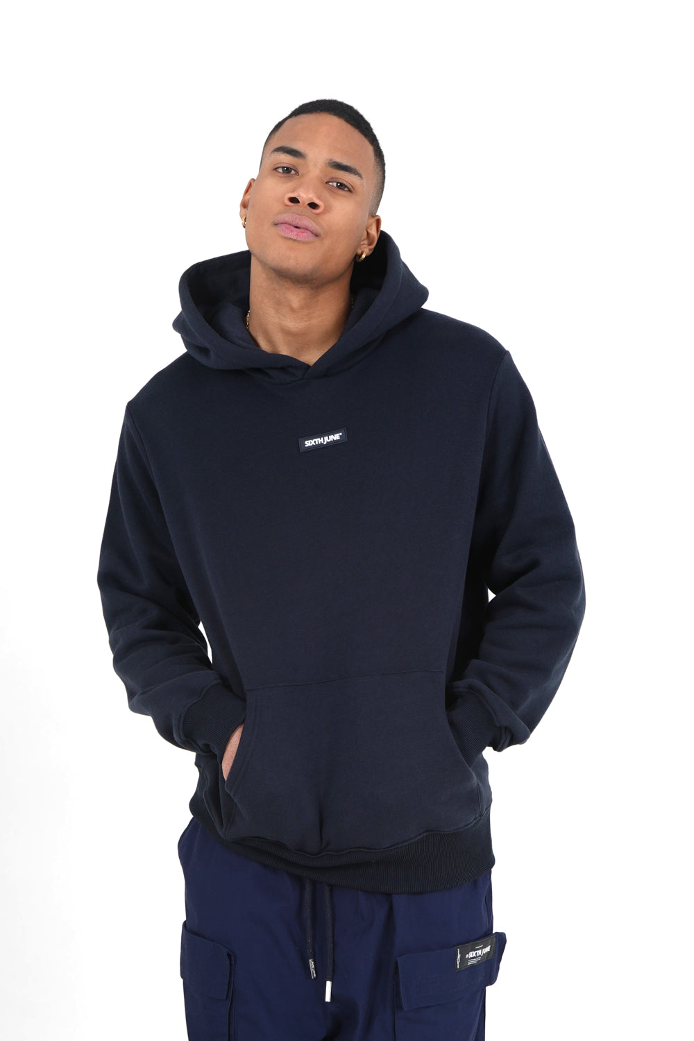 Sixth June - Sweatshirt capuche logo bouclette Bleu foncé