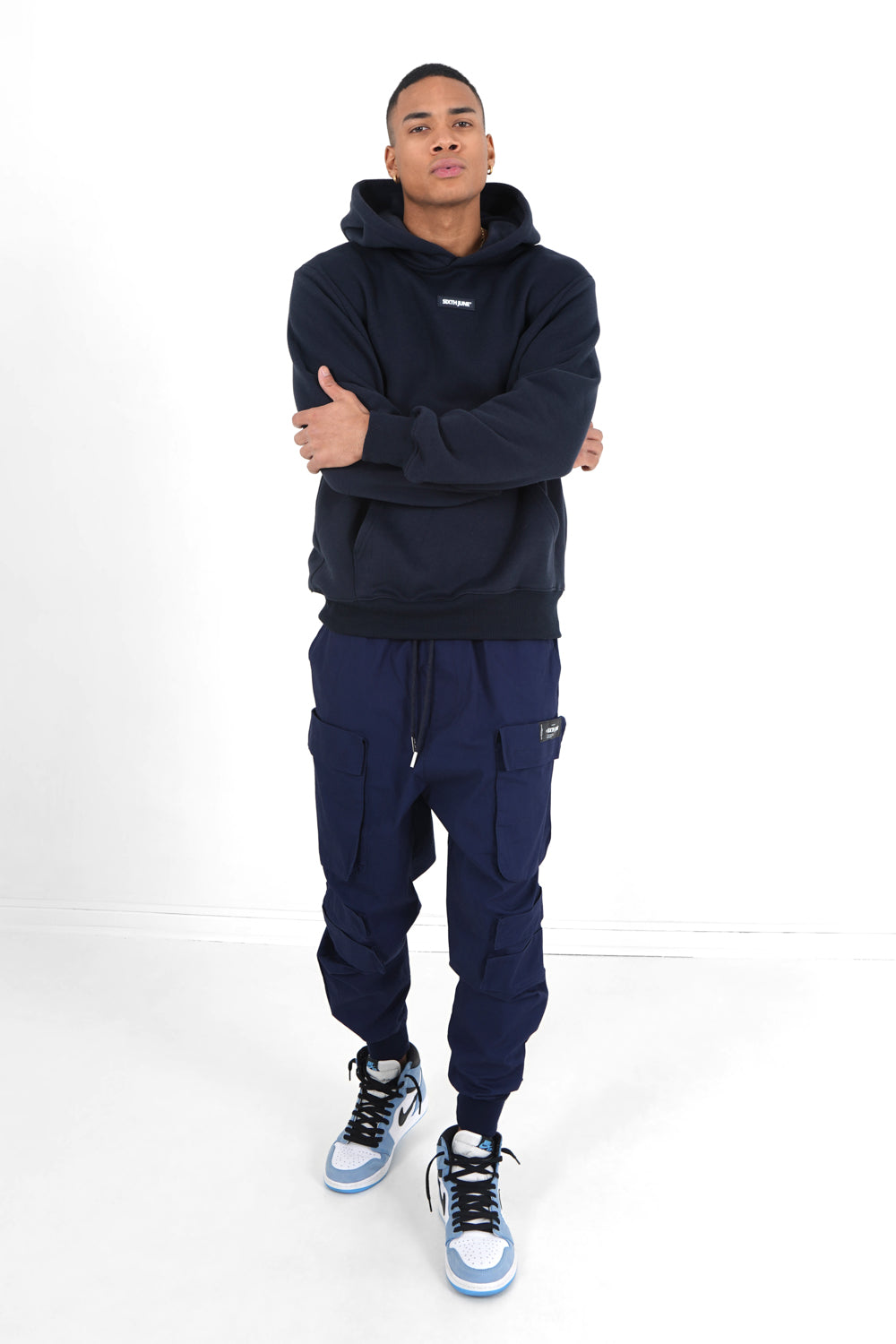 Sixth June - Sweatshirt capuche logo bouclette Bleu foncé