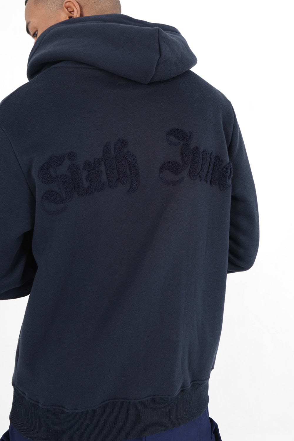 Sixth June - Sweatshirt capuche logo bouclette Bleu foncé