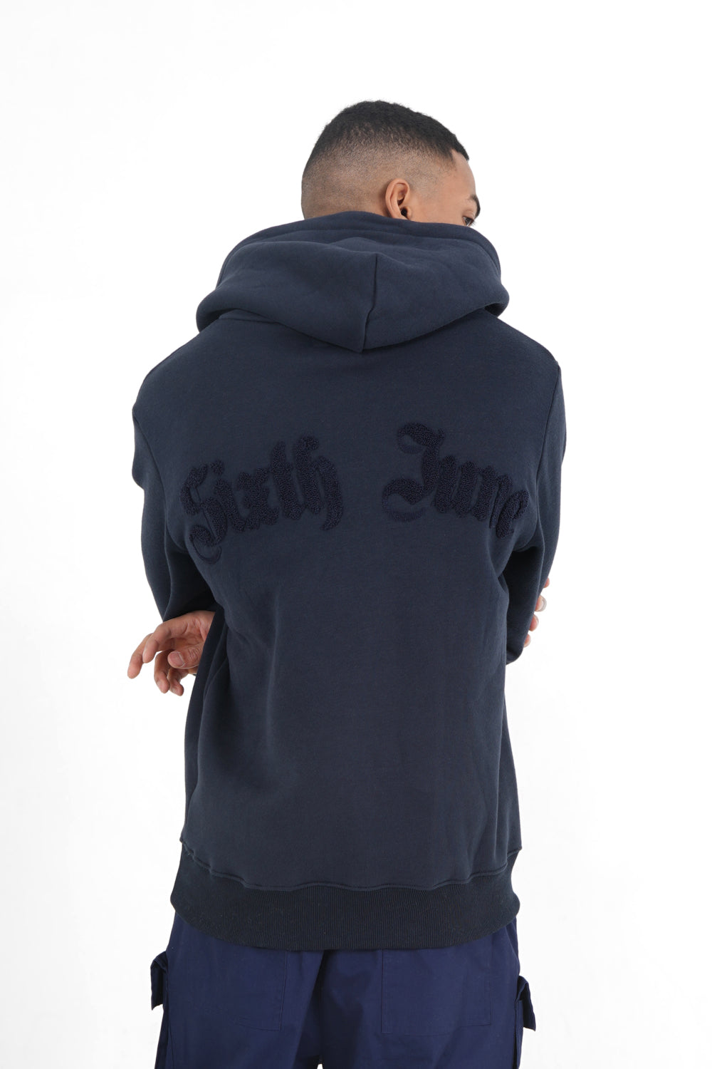 Sixth June - Sweatshirt capuche logo bouclette Bleu foncé