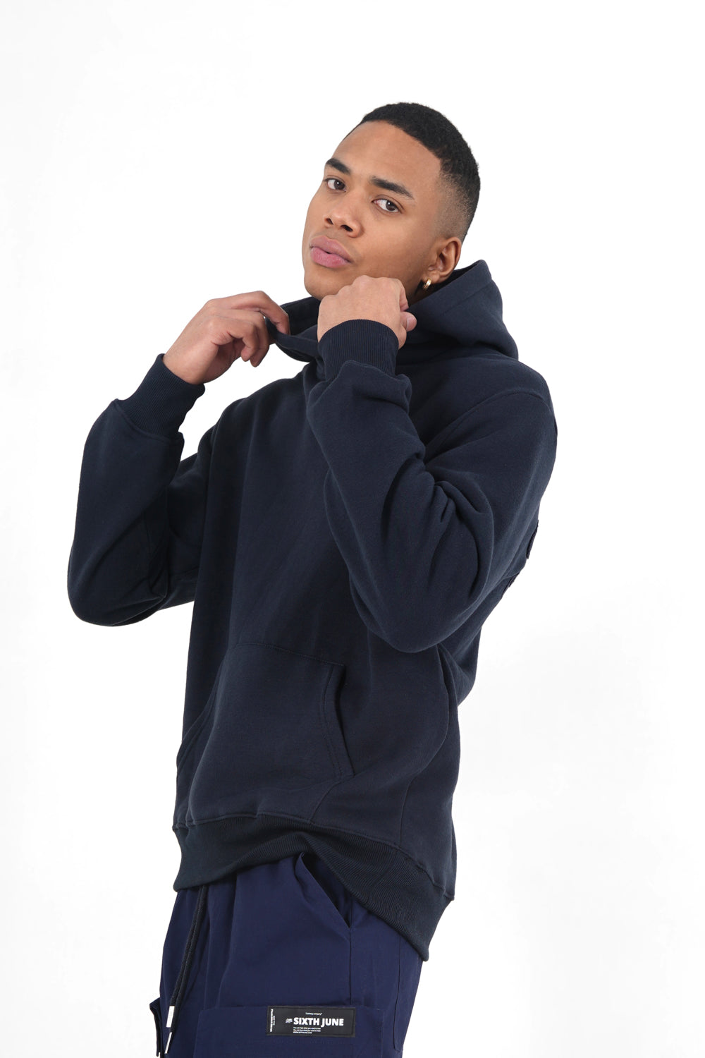 Sixth June - Sweatshirt capuche logo bouclette Bleu foncé