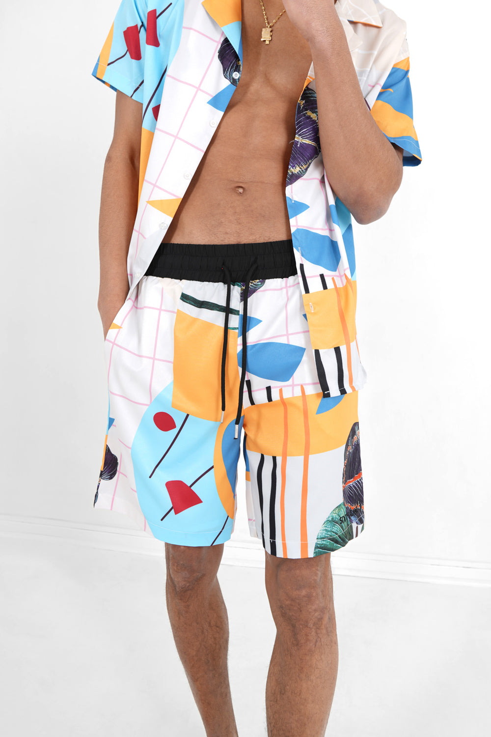 Sixth June - Short motif tropical Blanc