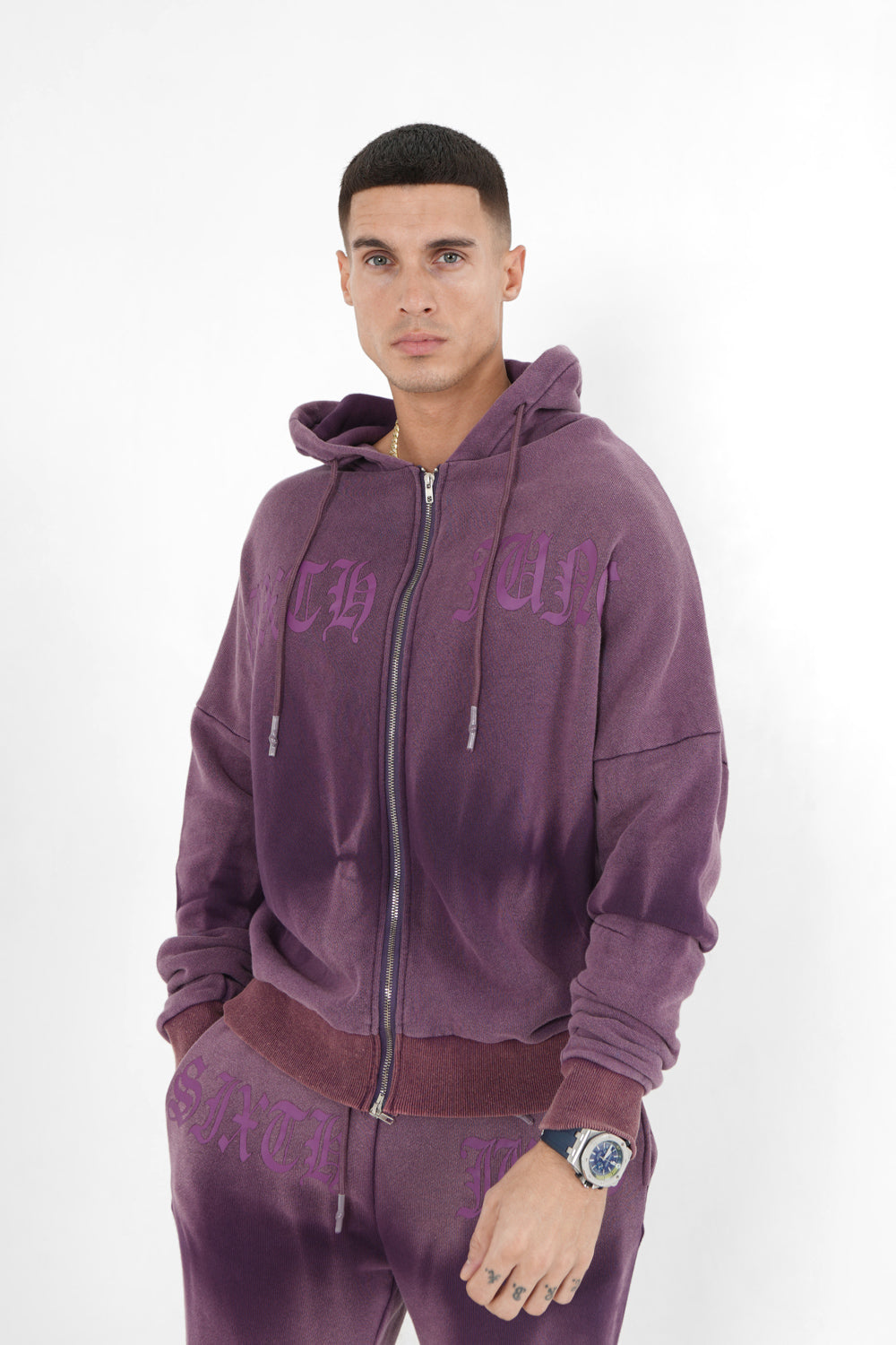 Sixth June - Gilet délavé capuche Violet foncé