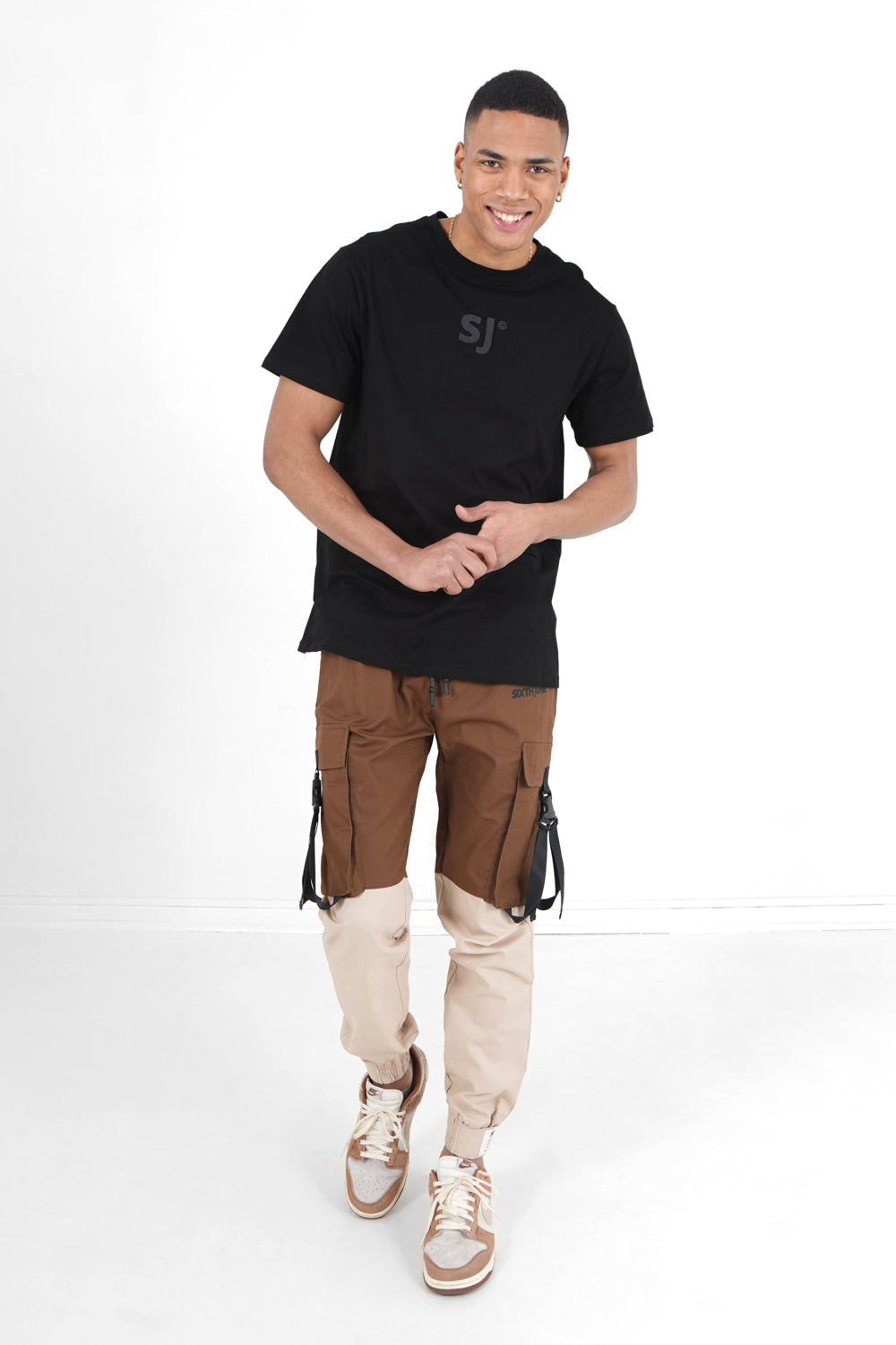 Sixth June - Pantalon cargo bicolore sangles Marron